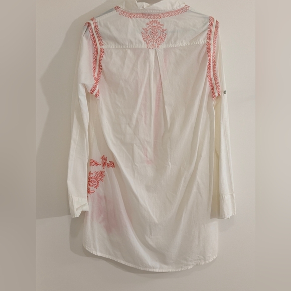 Subtle Luxury Boyfriend Shirt S/M White Cotton Embroidered Tunic Beach Boho - Picture 10 of 10